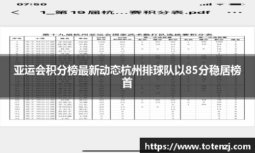 亚运会积分榜最新动态杭州排球队以85分稳居榜首