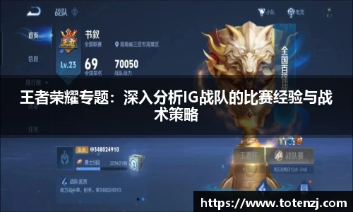 王者荣耀专题：深入分析IG战队的比赛经验与战术策略